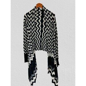 Autumn Cashmere Cardigan High Low Chevron Sweater Black White Size Small
